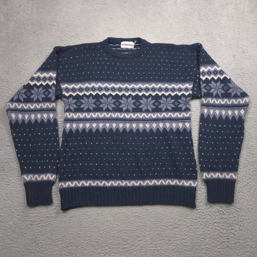 Vintage McGregor Sweater Men XL Acrylic Fair Isle Nordic Snowflake Blue Crewneck